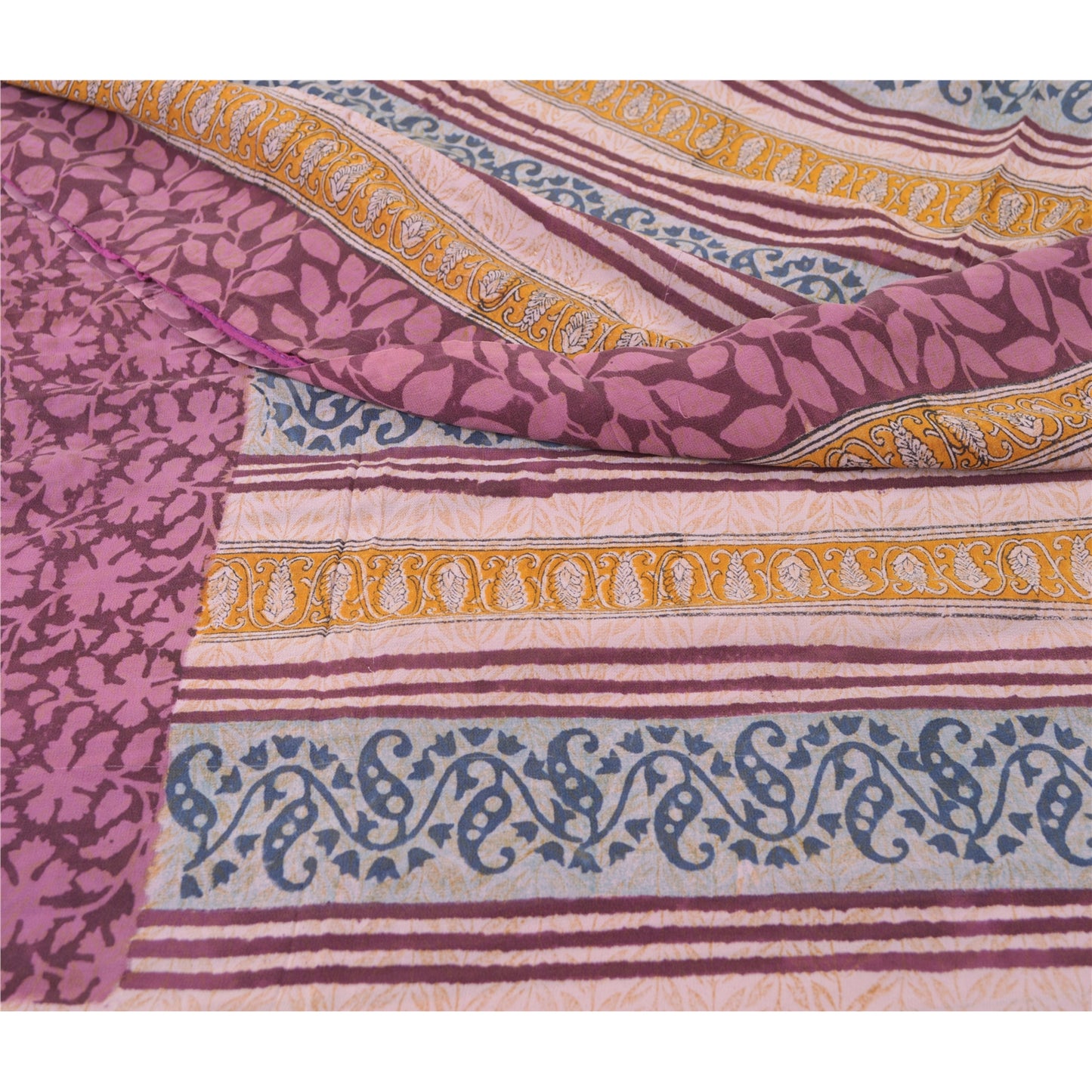 Sanskriti Vintage Sarees Hand Block Print Pure Georgette Silk Sari Craft Sustainable Fabric