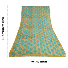 Load image into Gallery viewer, Sanskriti Vintage Sarees Blue/Mustard Printed Pure Chiffon Silk Sari 5yd Fabric
