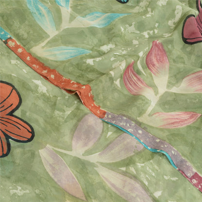 Sanskriti Vintage Sarees Pastel-Green Printed Pure Georgette Silk Sari Sustainable Fabric