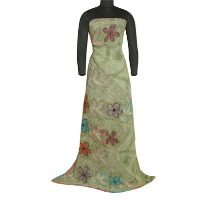 Sanskriti Vintage Sarees Pastel-Green Printed Pure Georgette Silk Sari Sustainable Fabric