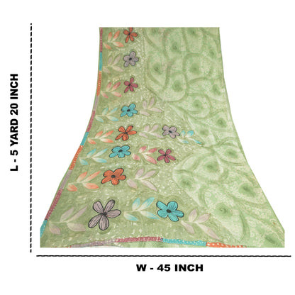 Sanskriti Vintage Sarees Pastel-Green Printed Pure Georgette Silk Sari Sustainable Fabric
