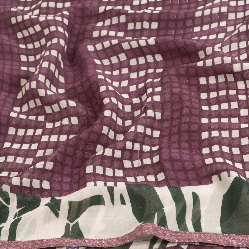 Sanskriti Vintage Sarees Purple Printed Pure Georgette Silk Sari Craft Sustainable Fabric