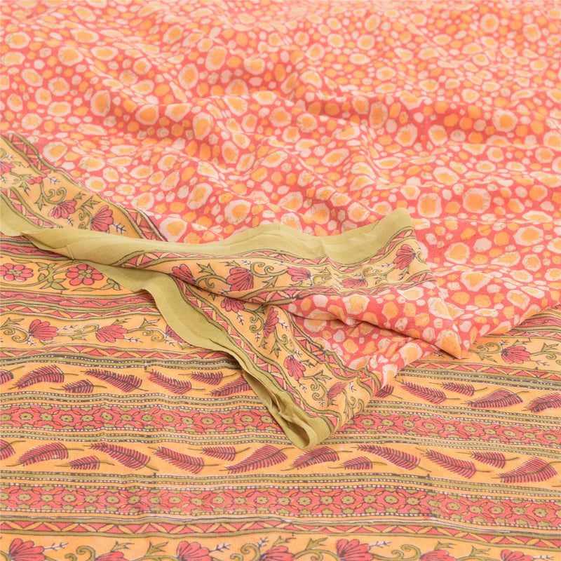Sanskriti Vintage Sarees Pink HandBlock Printed Pure Georgette Silk Sari Sustainable Fabric