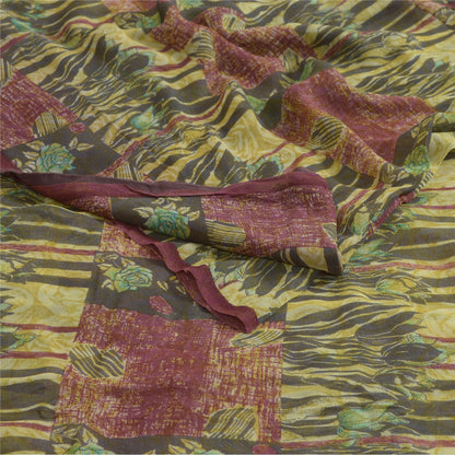 Sanskriti Vintage Sarees Green/Red Blend Georgette Printed Sari Craft Sustainable Fabric
