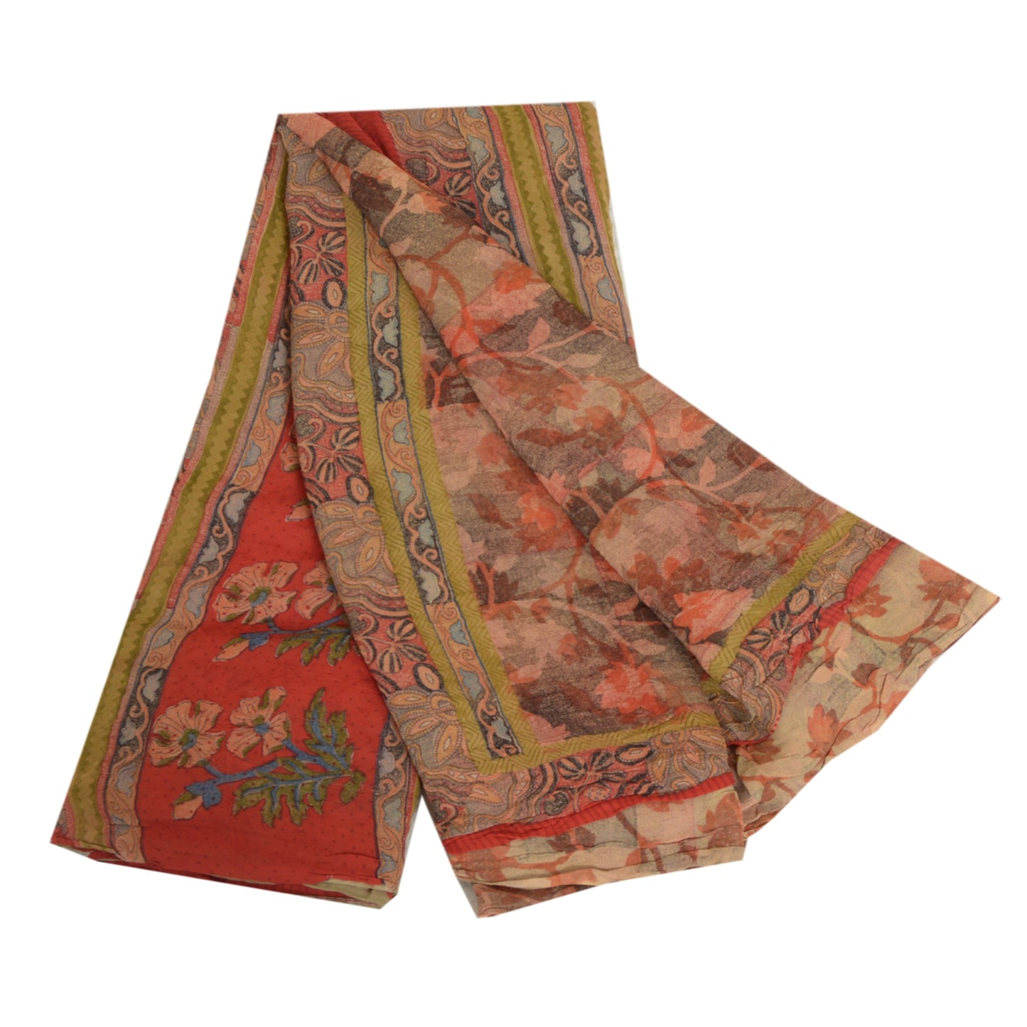 Sanskriti Vintage Sarees Red 100% Pure Georgette Silk Printed Sari Craft Sustainable Fabric