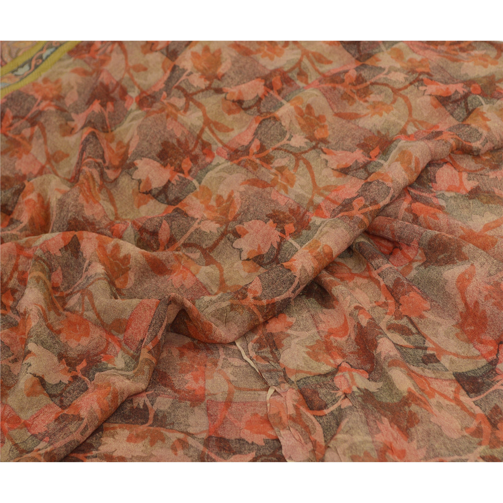 Sanskriti Vintage Sarees Red 100% Pure Georgette Silk Printed Sari Craft Sustainable Fabric