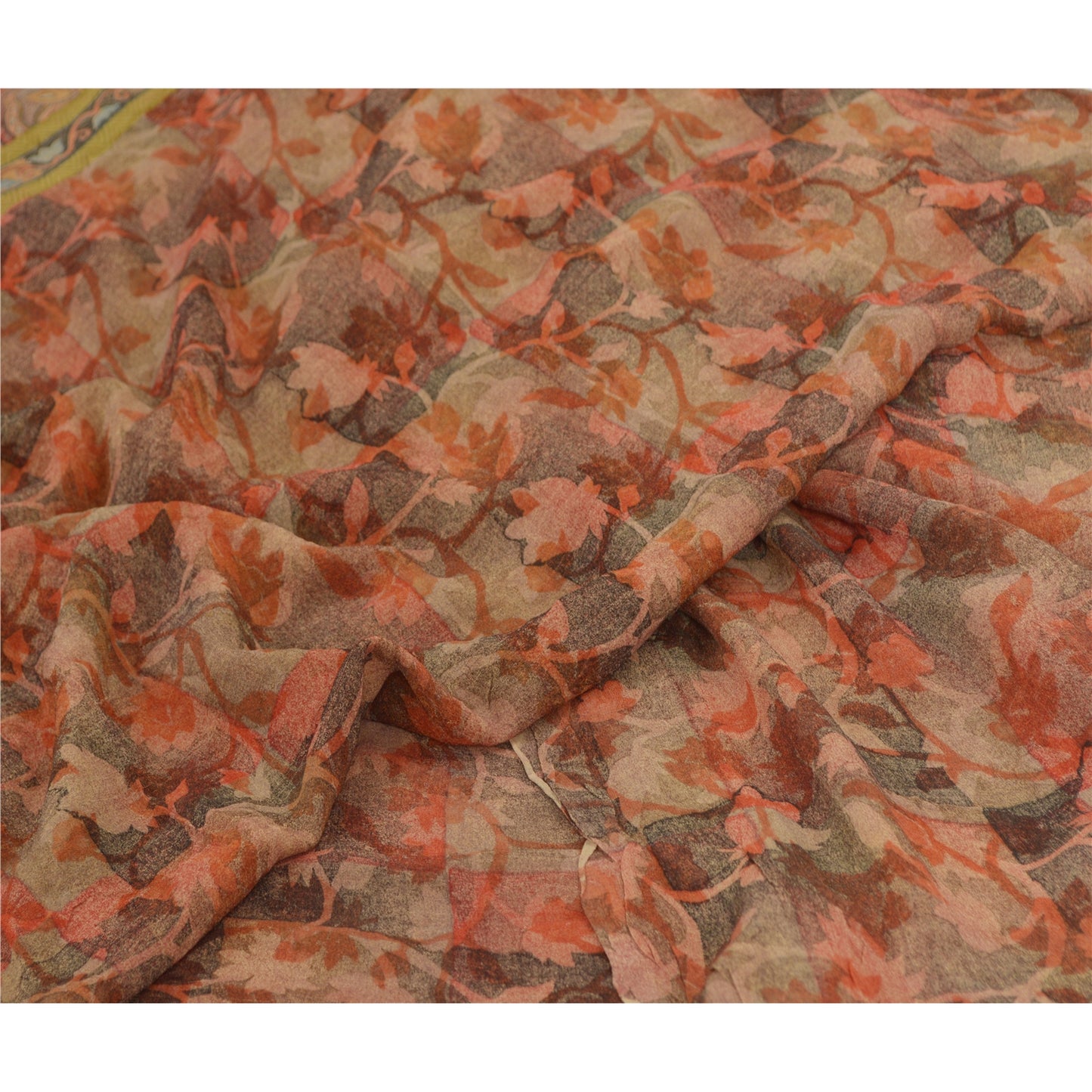 Sanskriti Vintage Sarees Red 100% Pure Georgette Silk Printed Sari Craft Sustainable Fabric