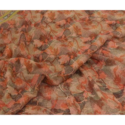 Sanskriti Vintage Sarees Red 100% Pure Georgette Silk Printed Sari Craft Sustainable Fabric