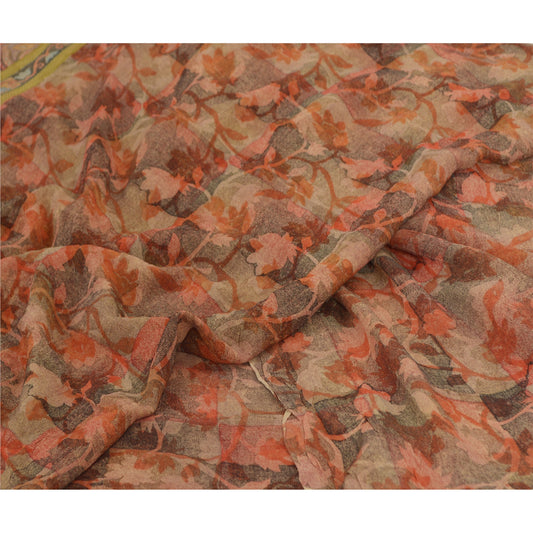 Sanskriti Vintage Sarees Red 100% Pure Georgette Silk Printed Sari Craft Sustainable Fabric