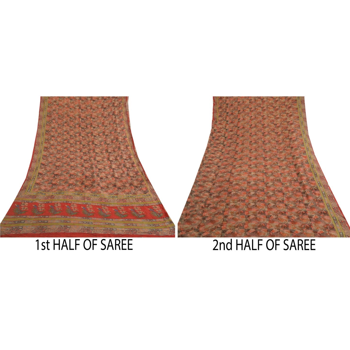 Sanskriti Vintage Sarees Red 100% Pure Georgette Silk Printed Sari Craft Sustainable Fabric