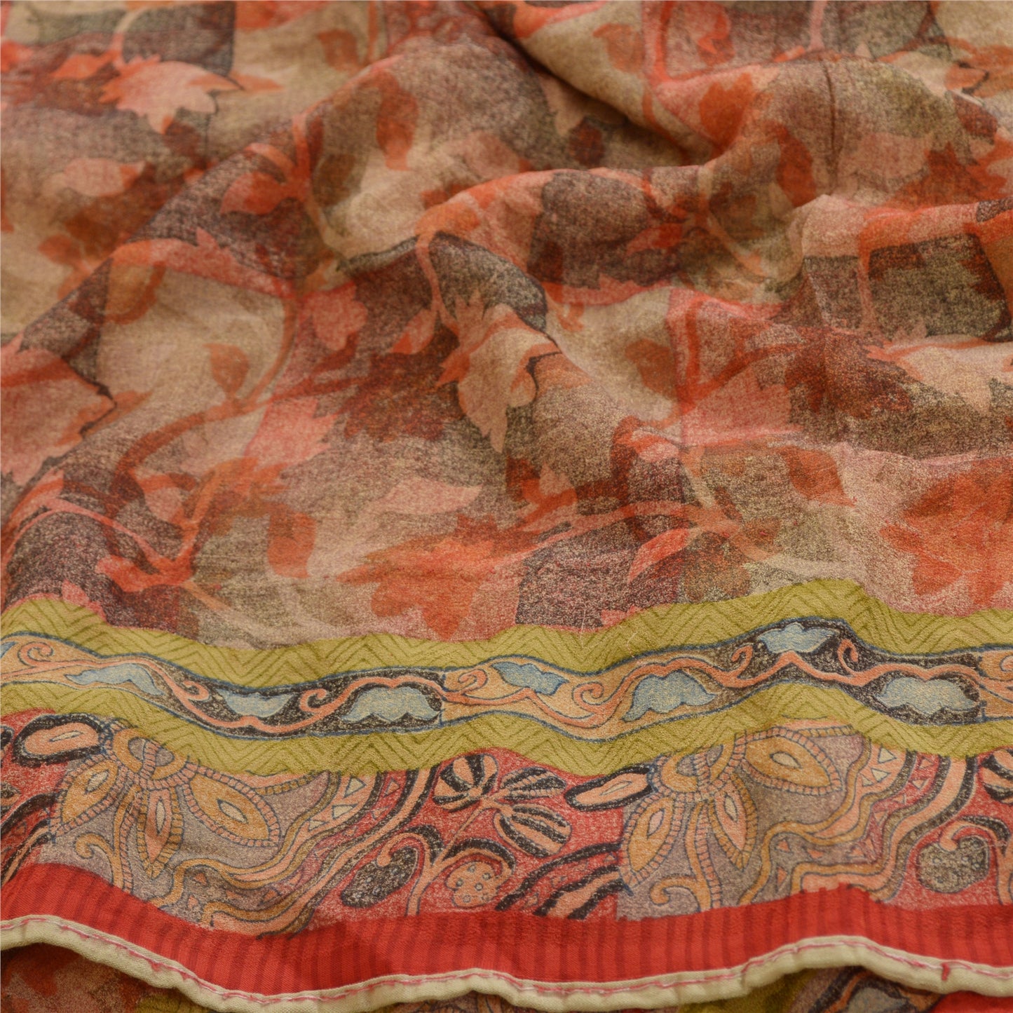 Sanskriti Vintage Sarees Red 100% Pure Georgette Silk Printed Sari Craft Sustainable Fabric