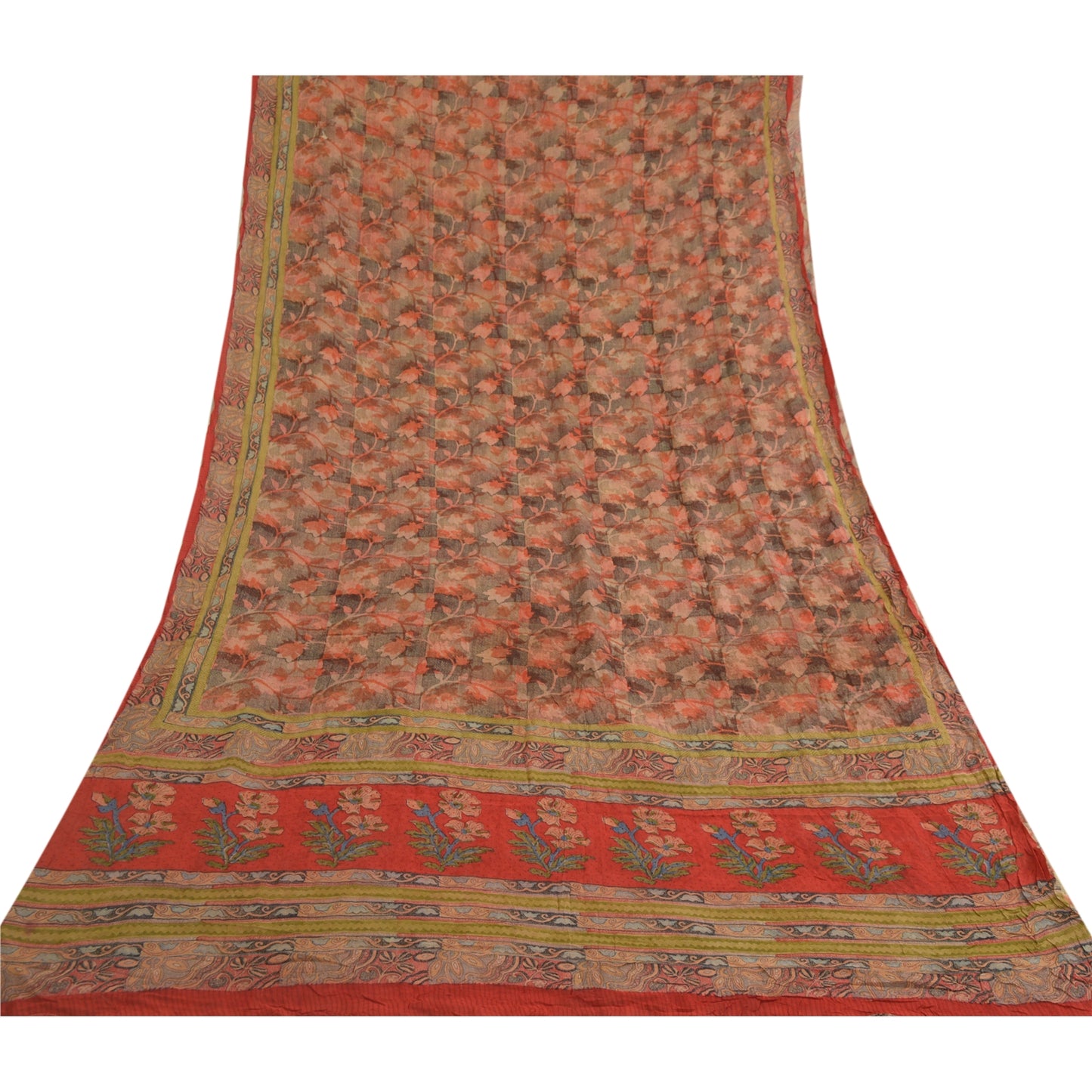 Sanskriti Vintage Sarees Red 100% Pure Georgette Silk Printed Sari Craft Sustainable Fabric