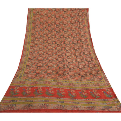 Sanskriti Vintage Sarees Red 100% Pure Georgette Silk Printed Sari Craft Sustainable Fabric