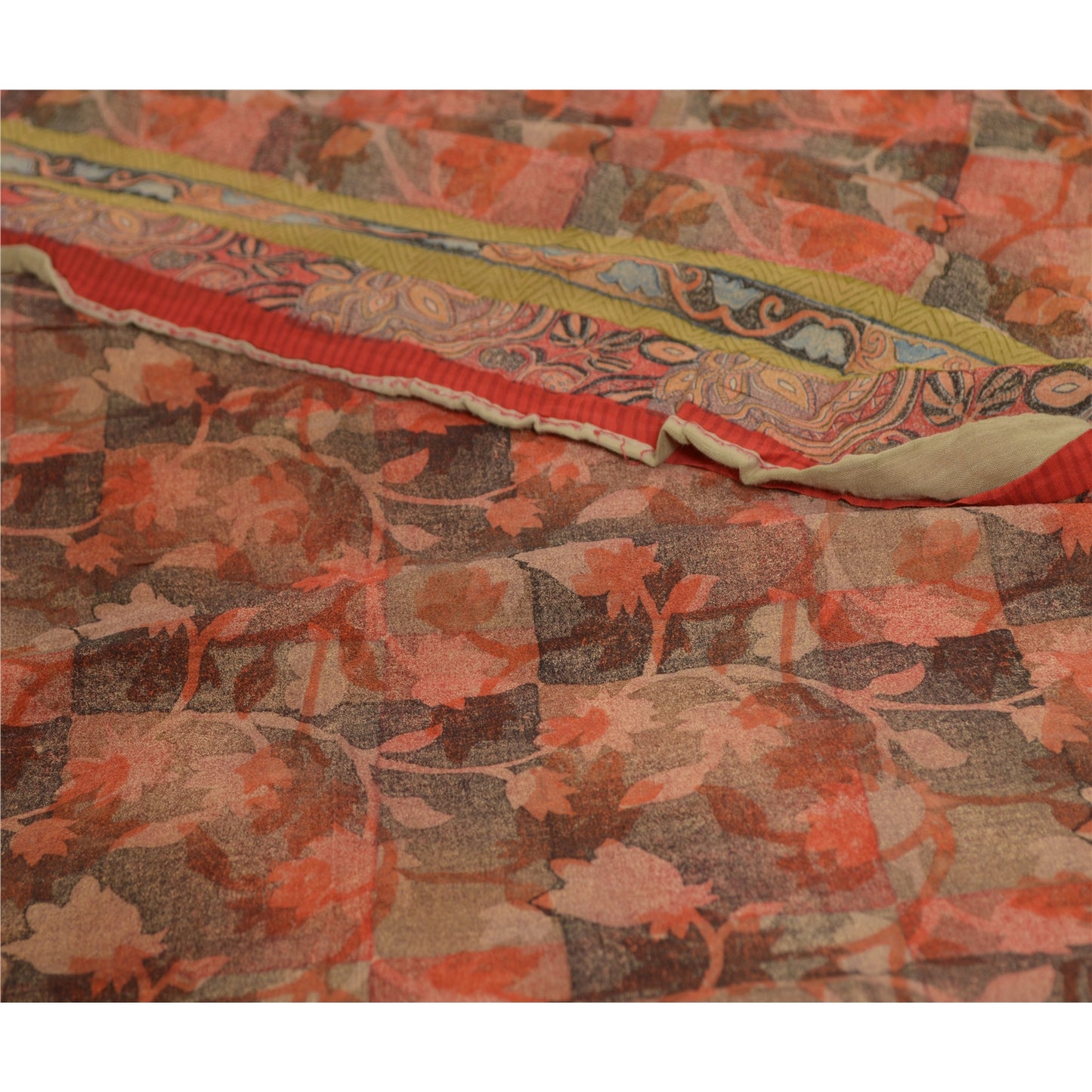 Sanskriti Vintage Sarees Red 100% Pure Georgette Silk Printed Sari Craft Sustainable Fabric