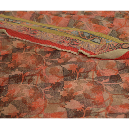 Sanskriti Vintage Sarees Red 100% Pure Georgette Silk Printed Sari Craft Sustainable Fabric