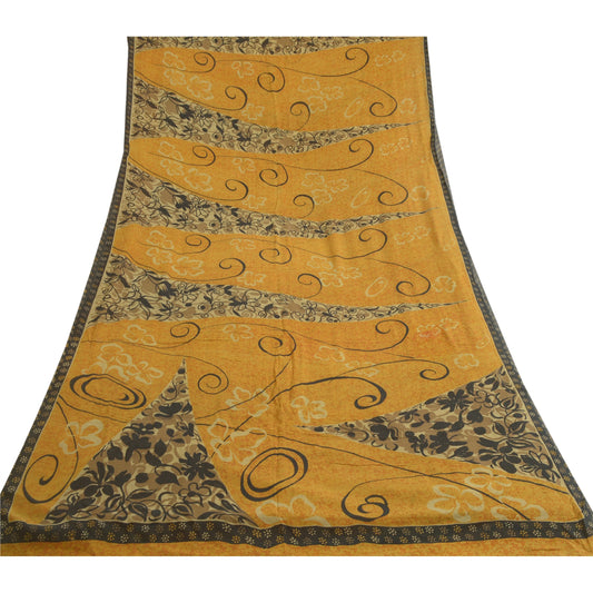 Sanskriti Vintage Sarees Saffron Pure Georgette Silk Printed Sari Craft Sustainable Fabric