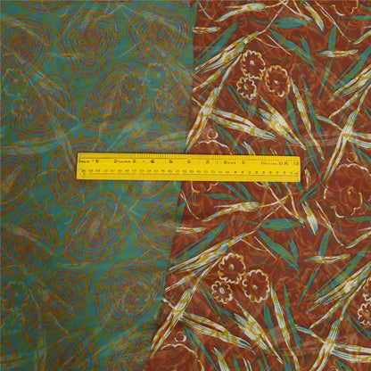 Санскритские винтажные сари индийское коричневое/зеленое жоржетовое сари с принтом ремесло устойчивая ткань