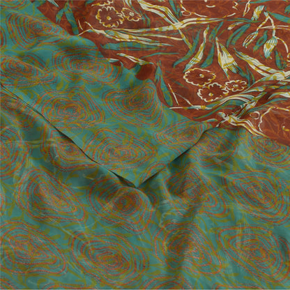 Санскритские винтажные сари индийское коричневое/зеленое жоржетовое сари с принтом ремесло устойчивая ткань