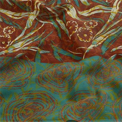 Санскритские винтажные сари индийское коричневое/зеленое жоржетовое сари с принтом ремесло устойчивая ткань