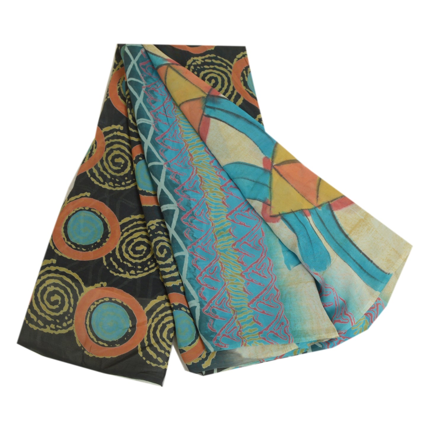 Sanskriti Vintage Sarees Black/Blue Printed Pure Georgette Silk Sari 5yd Sustainable Fabric