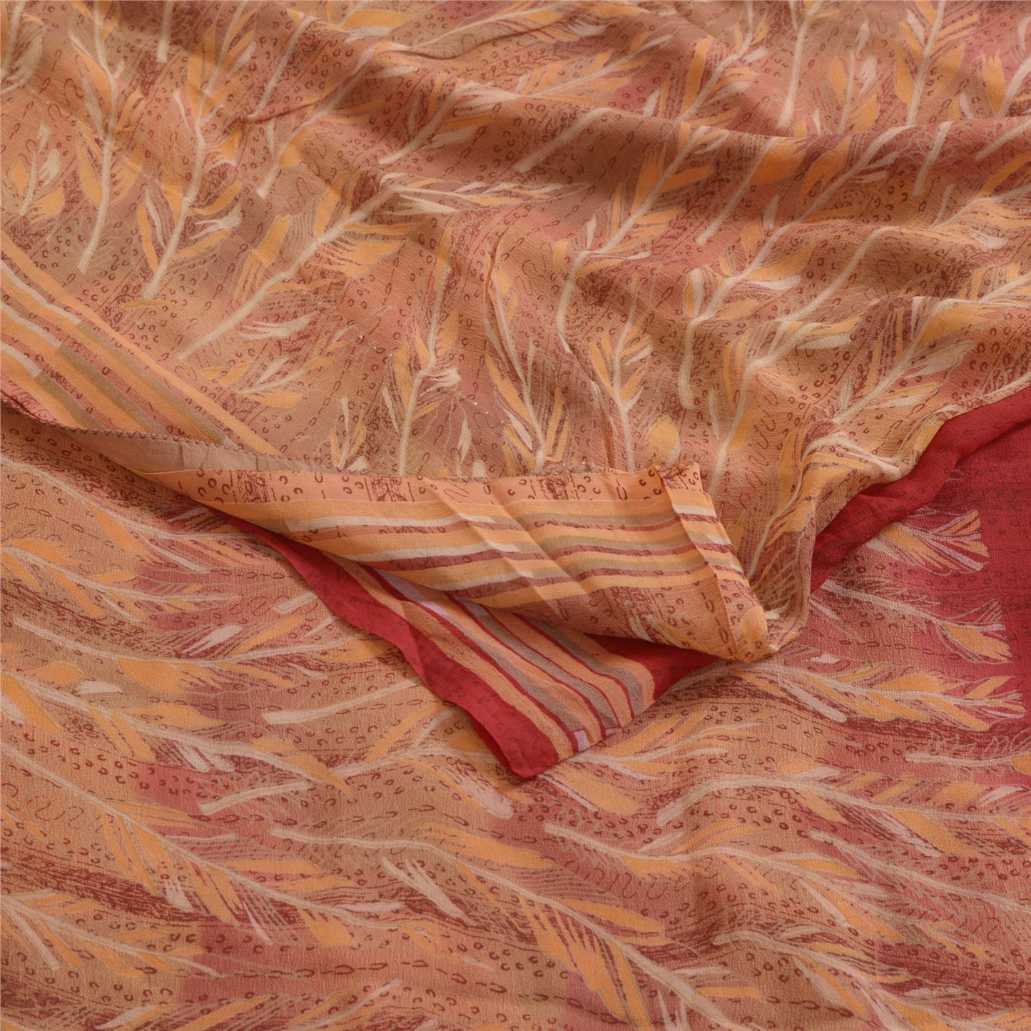 Sanskriti Vintage Sarees Red/Pink Pure Georgette Silk Printed Sari Craft Sustainable Fabric