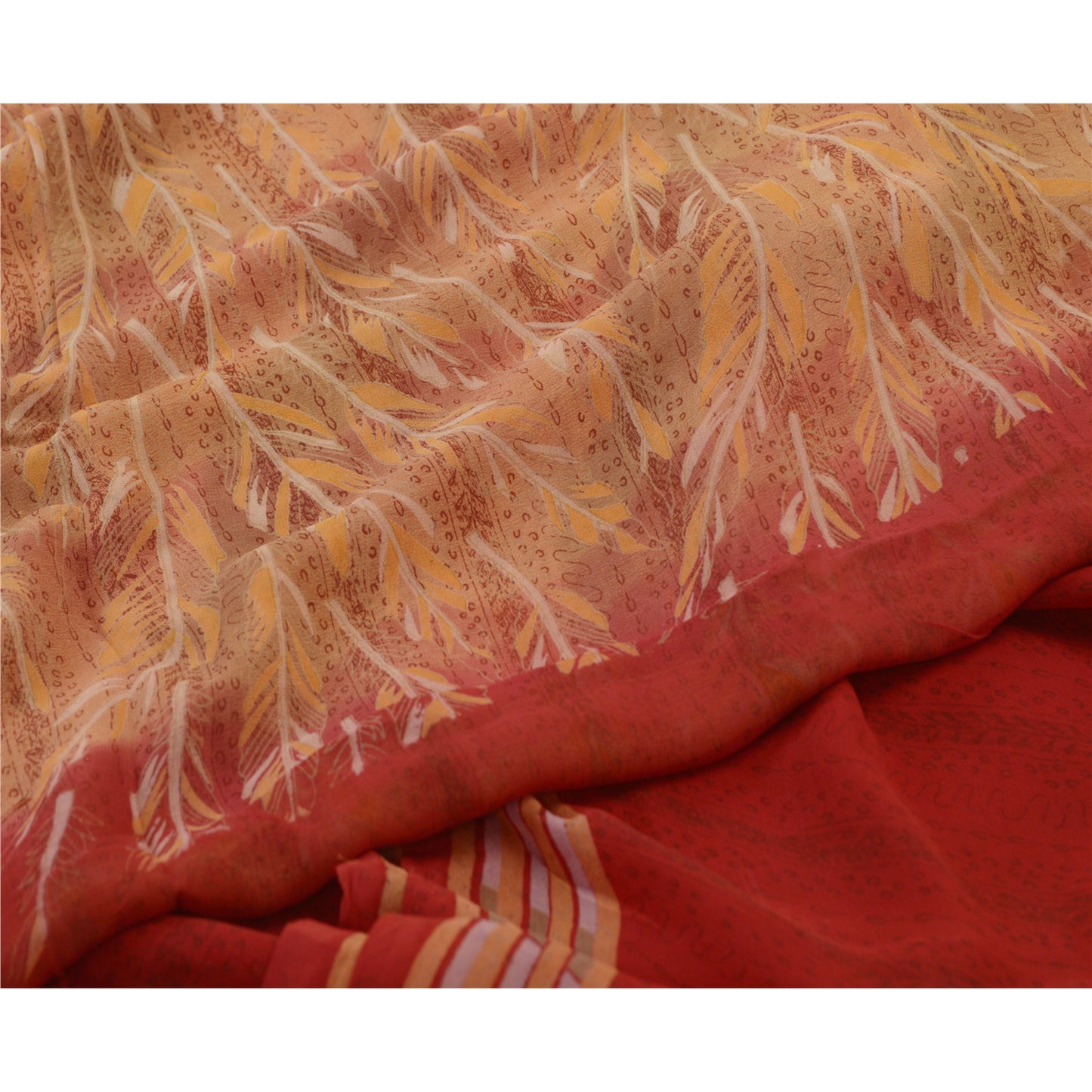 Sanskriti Vintage Sarees Red/Pink Pure Georgette Silk Printed Sari Craft Sustainable Fabric