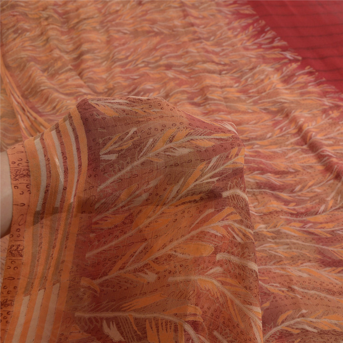 Sanskriti Vintage Sarees Red/Pink Pure Georgette Silk Printed Sari Craft Sustainable Fabric