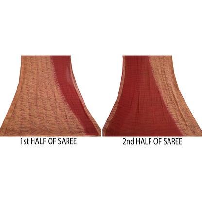 Sanskriti Vintage Sarees Red/Pink Pure Georgette Silk Printed Sari Craft Sustainable Fabric