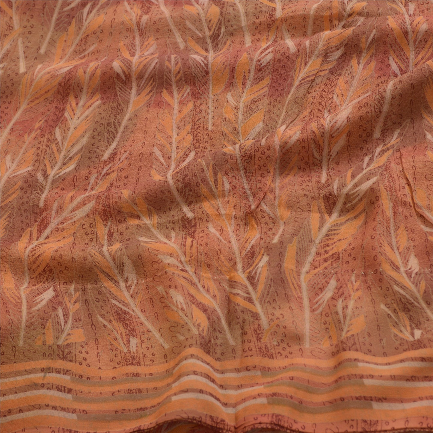 Sanskriti Vintage Sarees Red/Pink Pure Georgette Silk Printed Sari Craft Sustainable Fabric