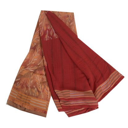 Sanskriti Vintage Sarees Red/Pink Pure Georgette Silk Printed Sari Craft Sustainable Fabric