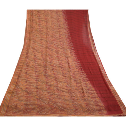 Sanskriti Vintage Sarees Red/Pink Pure Georgette Silk Printed Sari Craft Sustainable Fabric