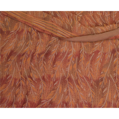 Sanskriti Vintage Sarees Red/Pink Pure Georgette Silk Printed Sari Craft Sustainable Fabric