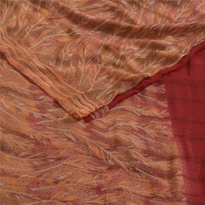 Sanskriti Vintage Sarees Red/Pink Pure Georgette Silk Printed Sari Craft Sustainable Fabric