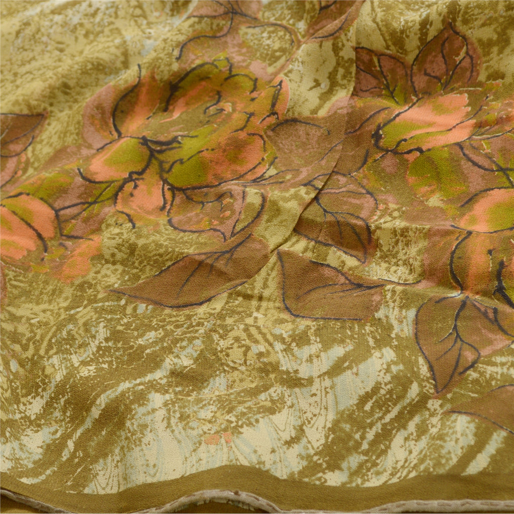 Sanskriti Vintage Sarees Green Pure Georgette Silk Printed Sari Craft Sustainable Fabric