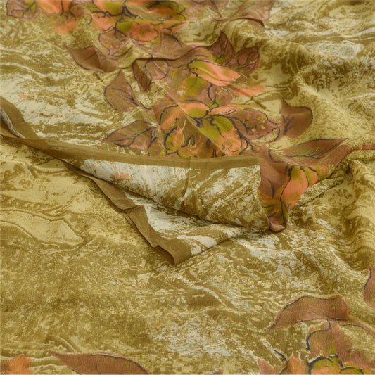 Sanskriti Vintage Sarees Green Pure Georgette Silk Printed Sari Craft Sustainable Fabric