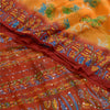 Sanskriti Vintage Sarees Orange/Red Hand Beaded Pure Georgette Silk Sari Sustainable Fabric