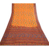 Sanskriti Vintage Sarees Orange/Red Hand Beaded Pure Georgette Silk Sari Sustainable Fabric