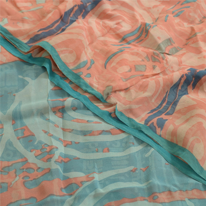 Sanskriti Vintage Sarees Peach Pure Georgette Silk Printed Sari Craft Sustainable Fabric