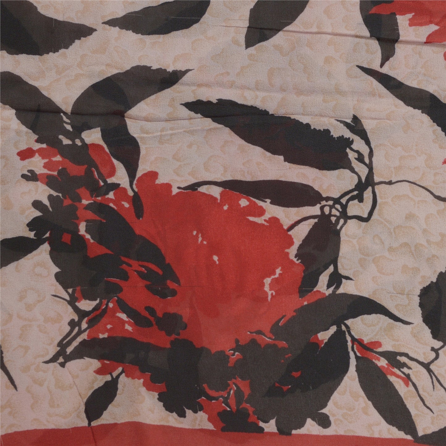 Sanskriti Vintage Sarees Pale-Cream Pure Georgette Silk Print Sari Craft Sustainable Fabric