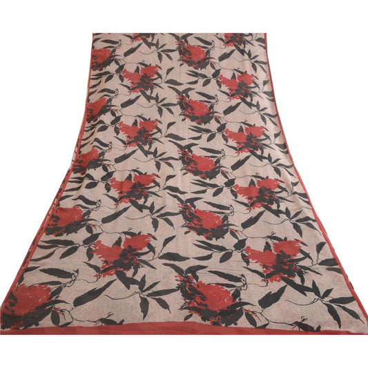 Санскритские винтажные сари бледно-кремовый чистый шелк жоржет с принтом сари ремесло устойчивая ткань