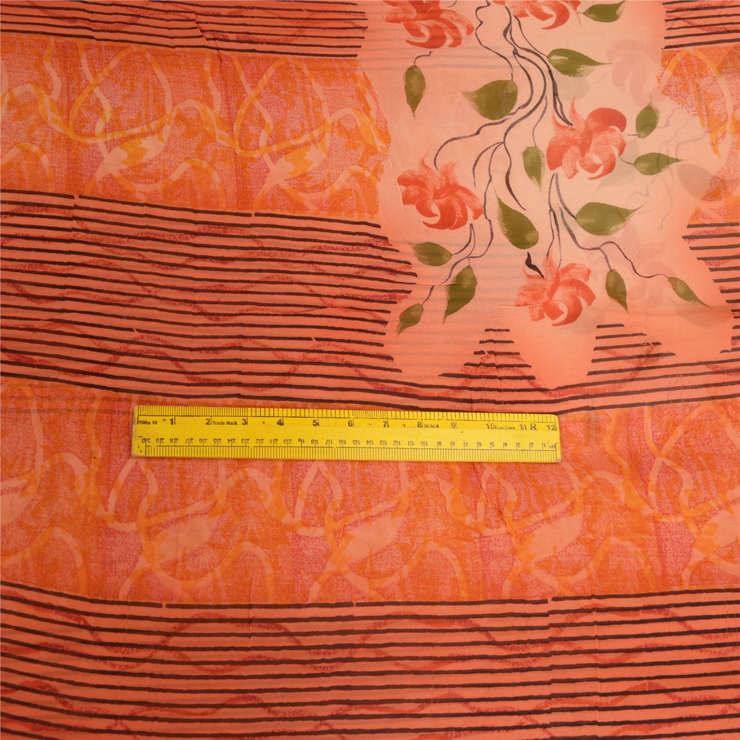 Sanskriti Vintage Sarees Orange Pure Georgette Silk Printed Sari Craft Sustainable Fabric