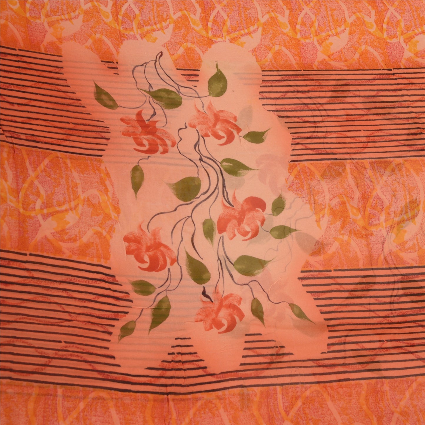 Sanskriti Vintage Sarees Orange Pure Georgette Silk Printed Sari Craft Sustainable Fabric