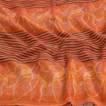 Sanskriti Vintage Sarees Orange Pure Georgette Silk Printed Sari Craft Sustainable Fabric