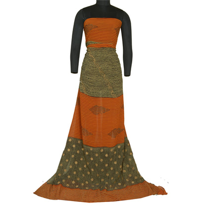 Sanskriti Vintage Sarees Black/Orange Pure Georgette Silk Print Sari 5yd Sustainable Fabric
