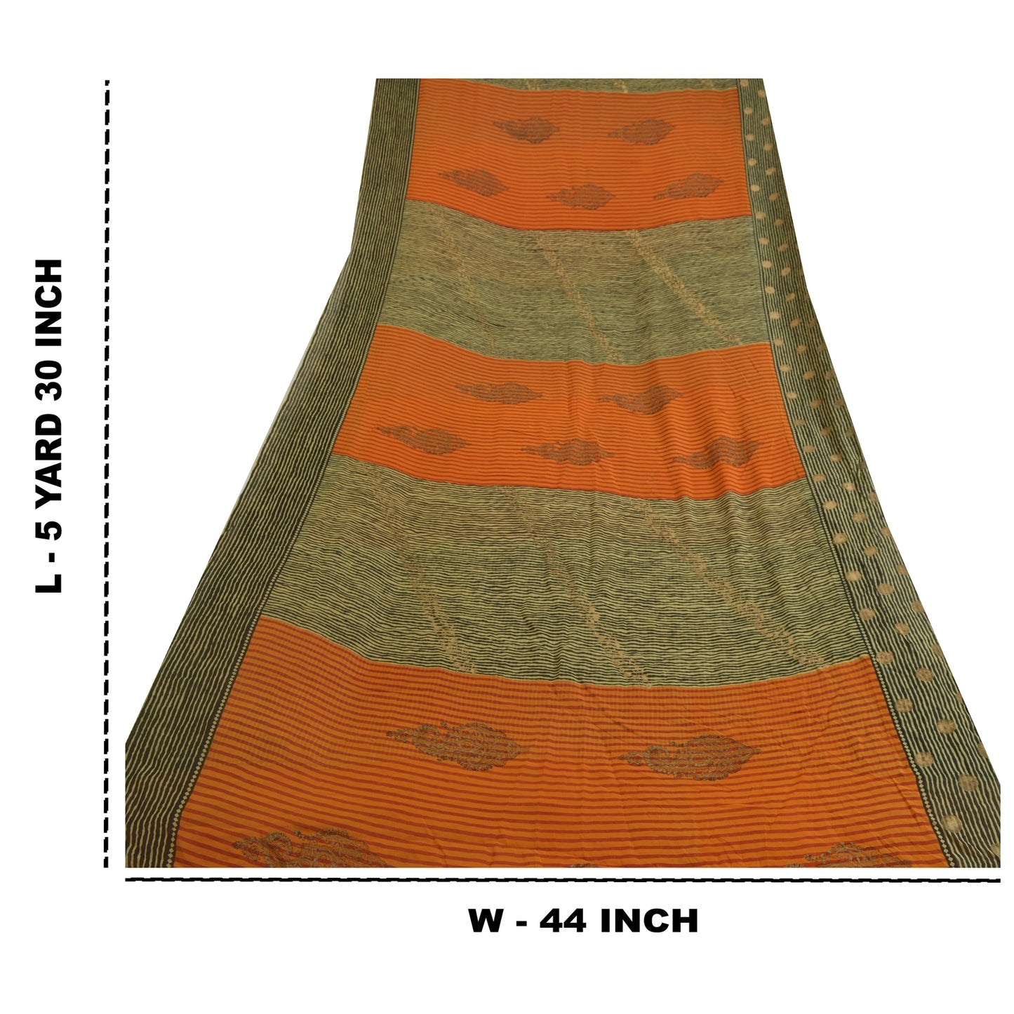 Sanskriti Vintage Sarees Black/Orange Pure Georgette Silk Print Sari 5yd Sustainable Fabric