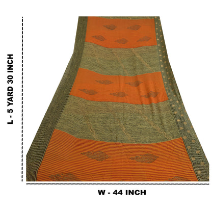 Sanskriti Vintage Sarees Black/Orange Pure Georgette Silk Print Sari 5yd Sustainable Fabric