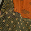 Sanskriti Vintage Sarees Black/Orange Pure Georgette Silk Print Sari 5yd Sustainable Fabric
