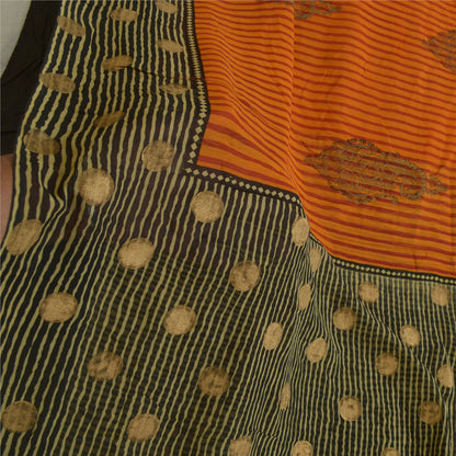Sanskriti Vintage Sarees Black/Orange Pure Georgette Silk Print Sari 5yd Sustainable Fabric