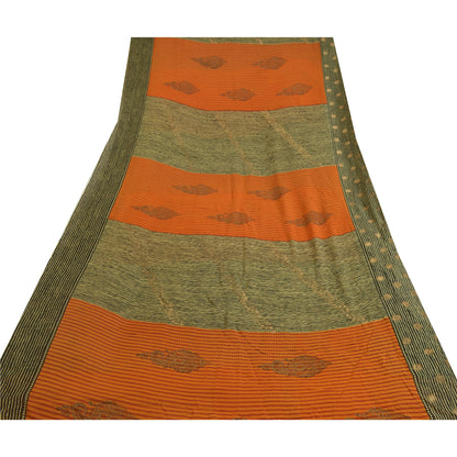 Sanskriti Vintage Sarees Black/Orange Pure Georgette Silk Print Sari 5yd Sustainable Fabric