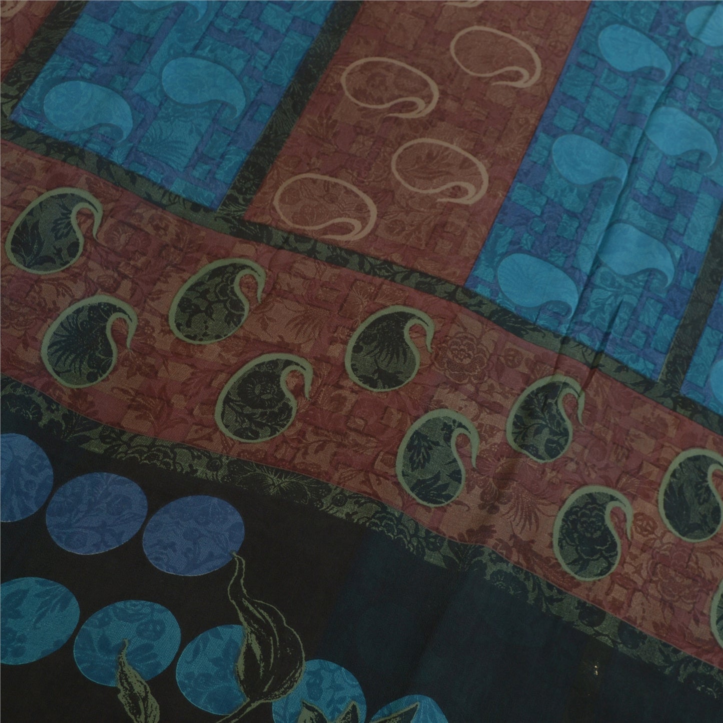 Санскритские винтажные сари сине-коричневые, чистый шелк жоржет, сари с принтом, ремесло, устойчивая ткань